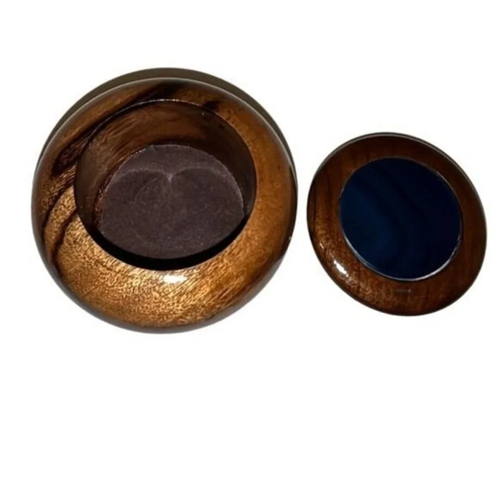 Hand‎ Carved Wooden Trinket Box With Blue Inlay Lid